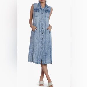 Seamed Sleeveless Denim Midi Shirtdress
